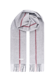 Gri Patrick Saf Kaşmir Çizgili Atkı 35x190 cm