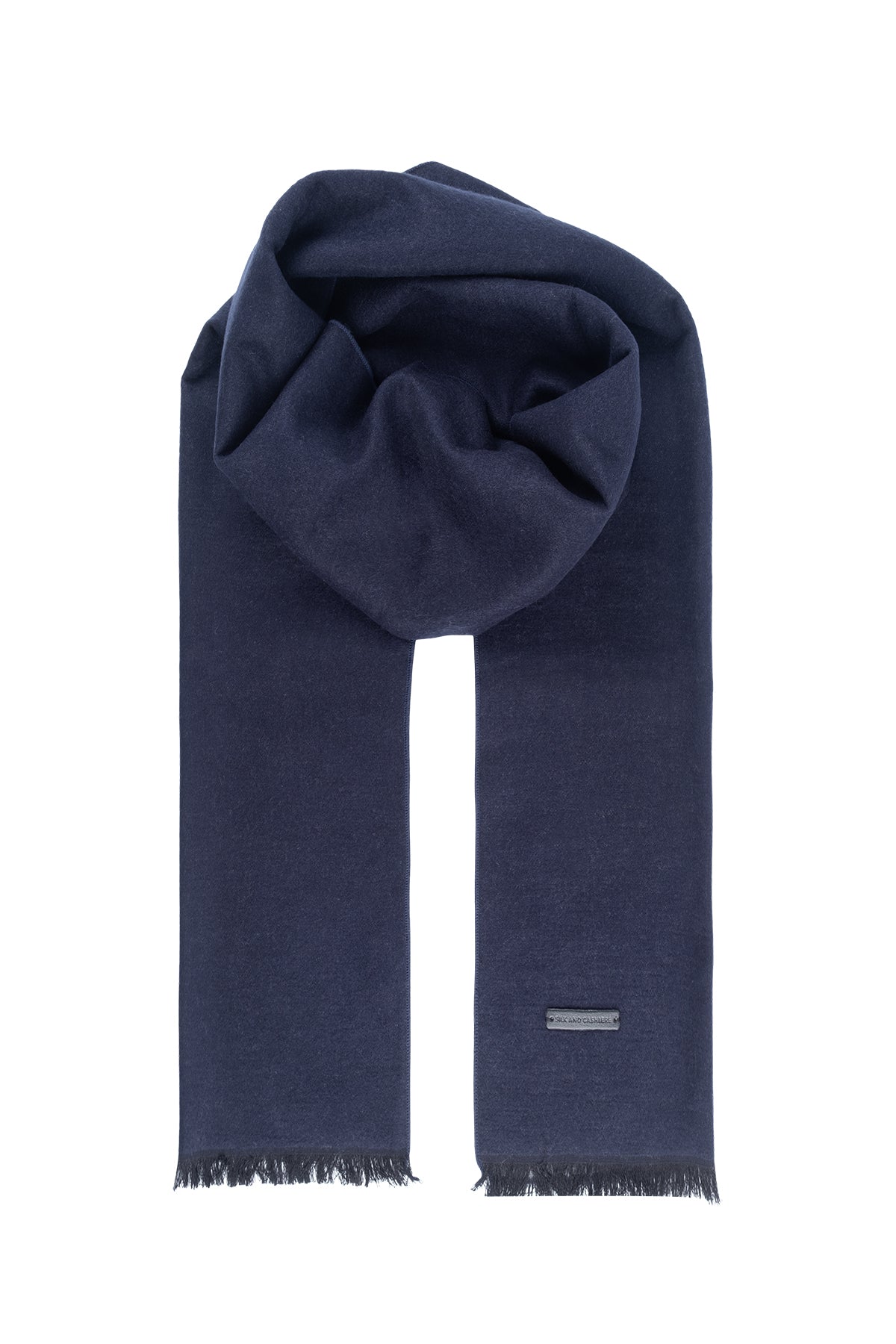 Lacivert Gri Lotus Saf İpek Çift Renkli Atkı 30*177+2cm