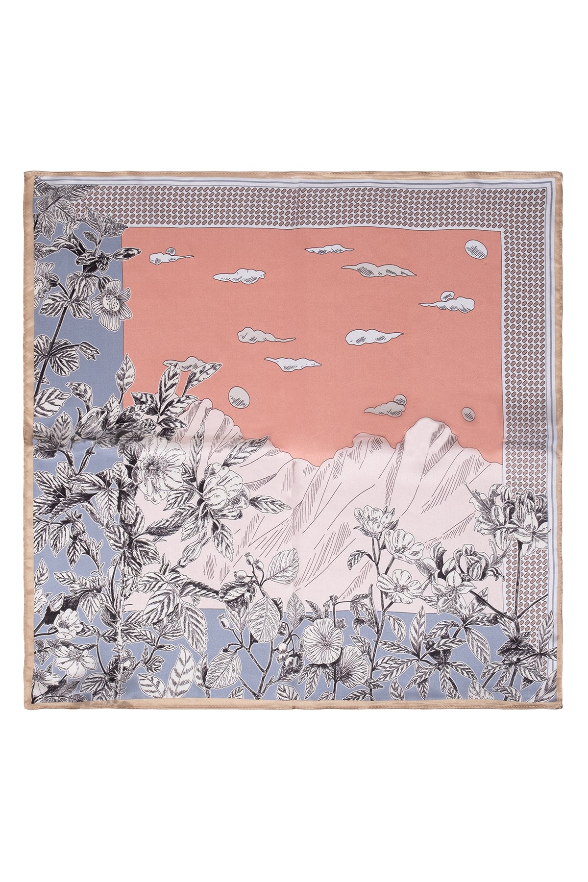 Pembe Mavi Laila Saf İpek Kare Eşarp 50x50 cm