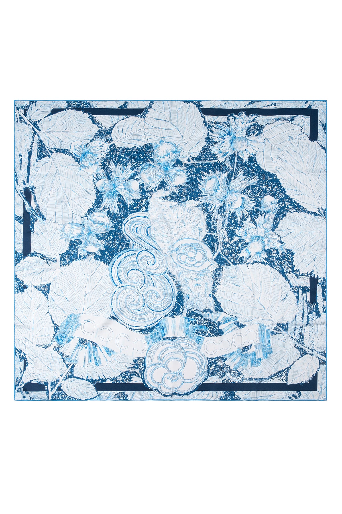Mavi Lara İpek Desenli Kare Eşarp 90x90