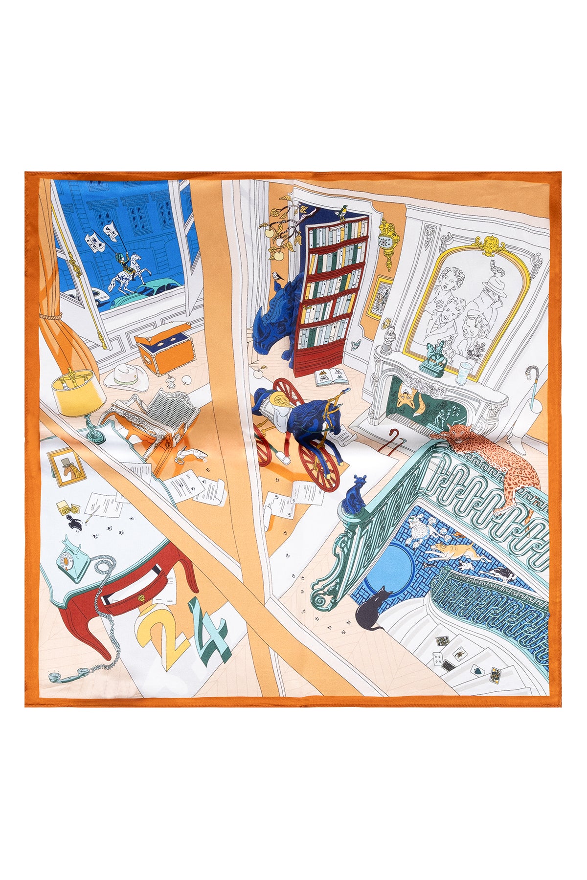 Turuncu Beyaz Laila Saf İpek Kare Eşarp 50x50 cm