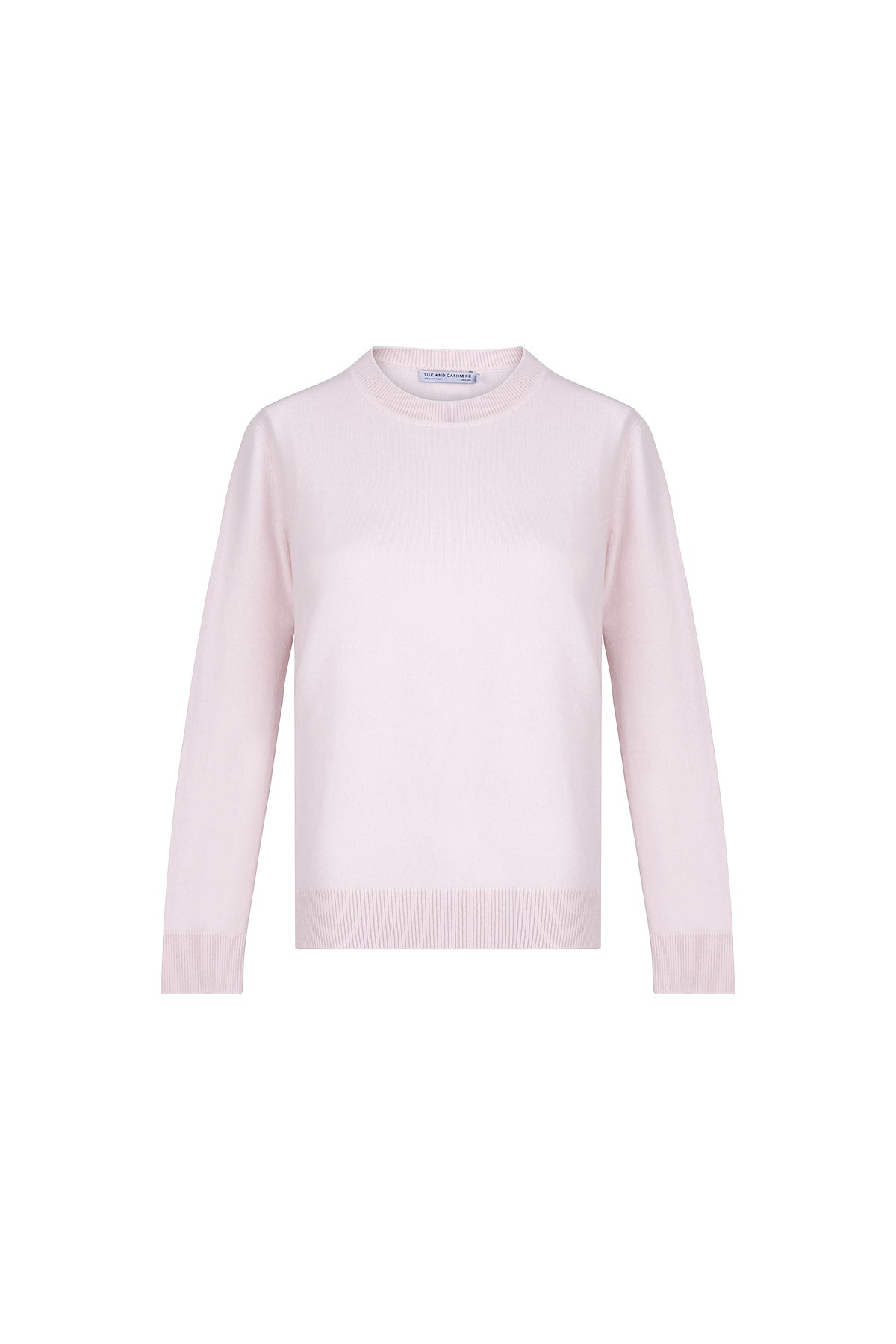 Açık Pembe Agata Saf Kaşmir Yuvarlak Yaka Kazak