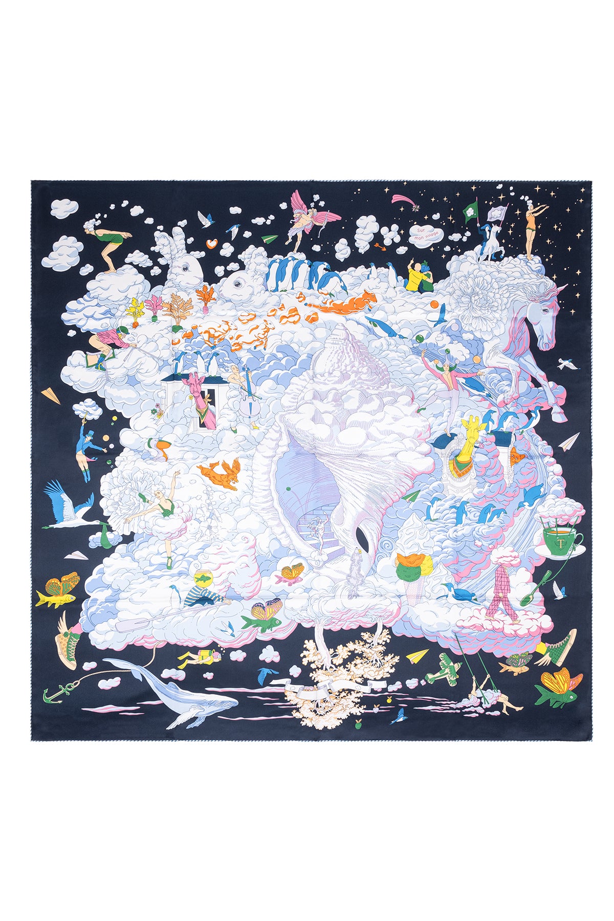 Siyah Lina Saf İpek Baskılı Şal 140x140cm