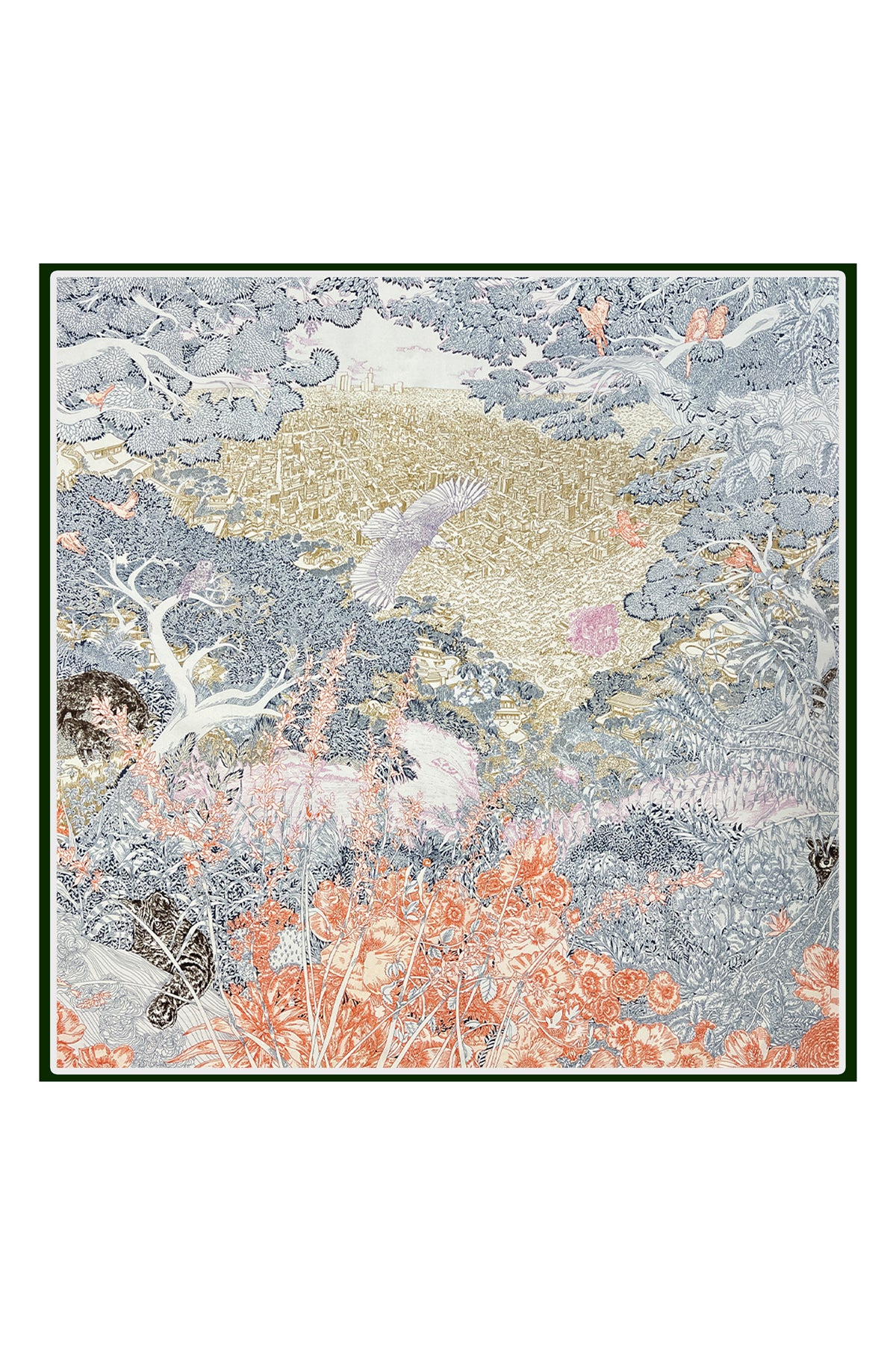 Yeşil Lena Saf İpek Roma Çift Taraflı Eşarp 70x70