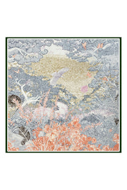 Yeşil Lena Saf İpek Roma Çift Taraflı Eşarp 70x70