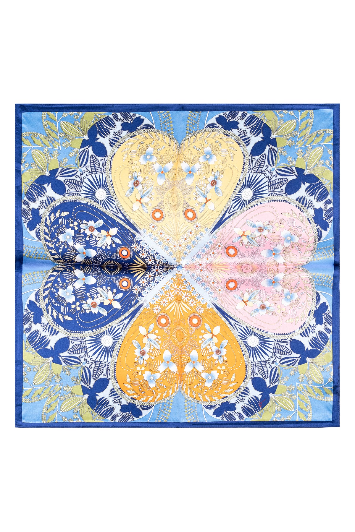 Lacivert Sarı Laila Saf İpek Kare Eşarp 50x50 cm