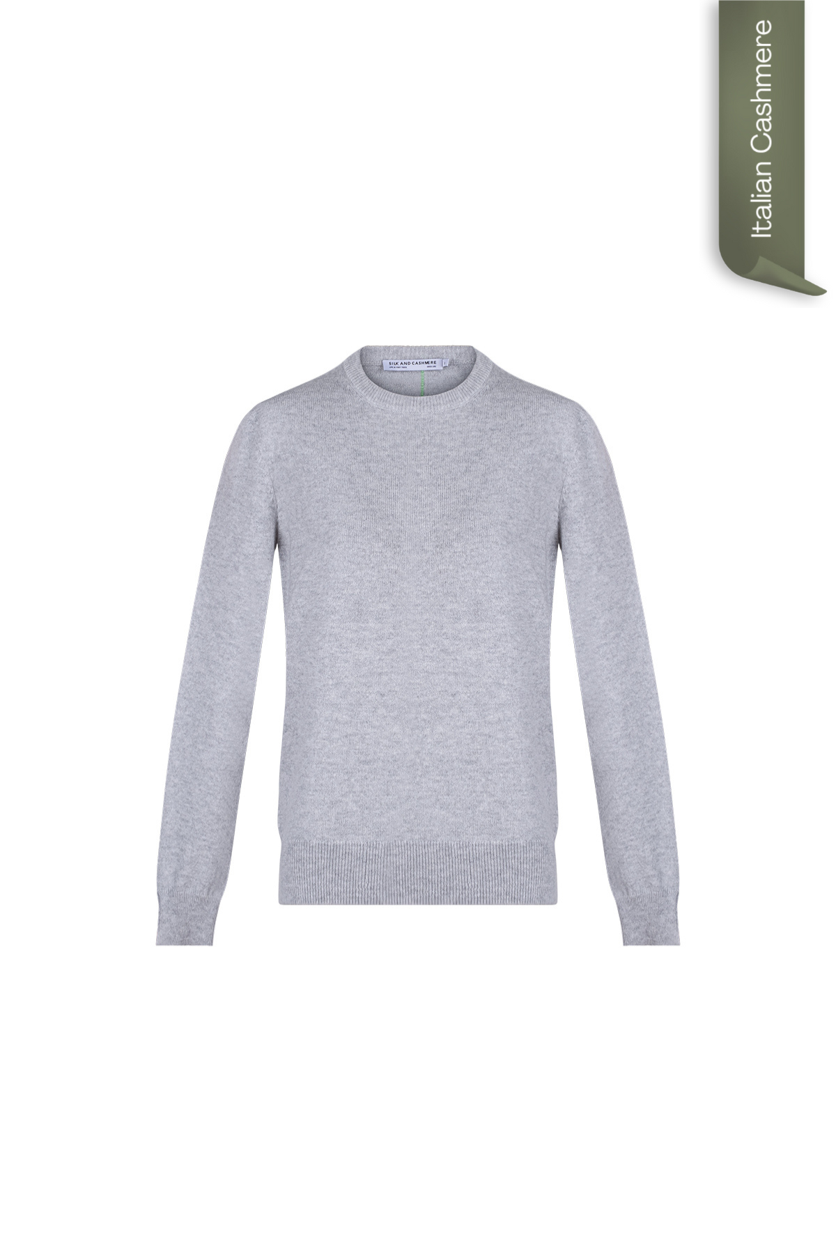 Açık Gri Franca Saf Kaşmir Bisiklet Yaka Kazak