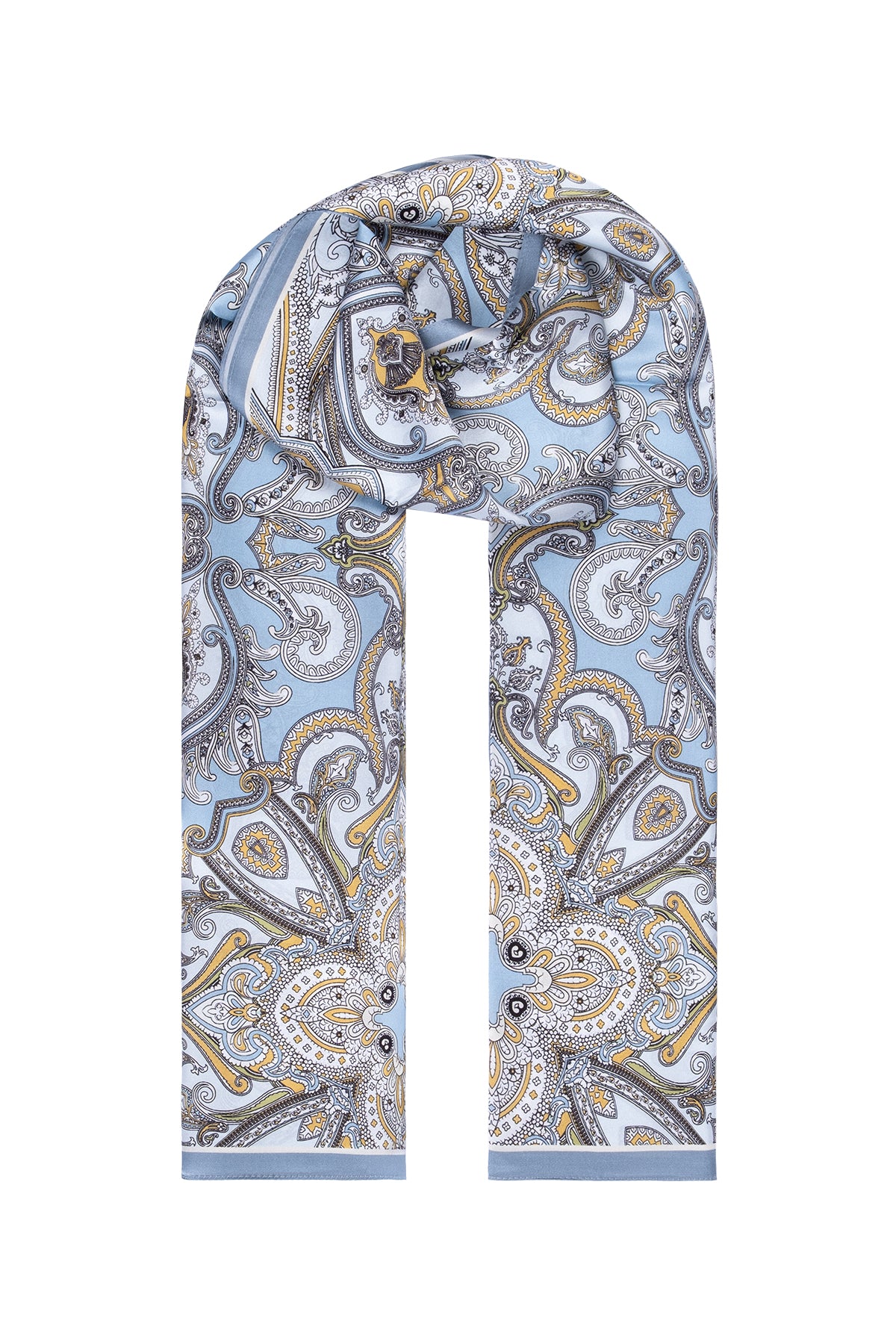 Mavi Ekru Luciana İpek Desenli Fular 55x170 cm