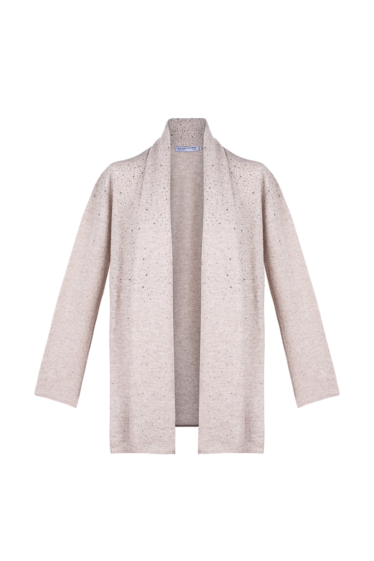 Bej Merill Taşlı Şal Yaka Hırka