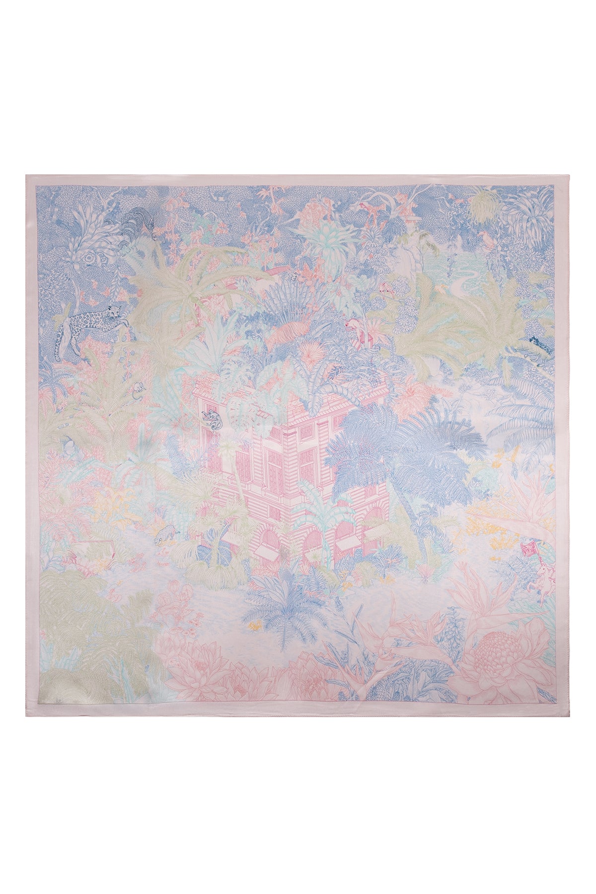 Pembe Lara Saf İpek Baskılı Eşarp 90x90 cm