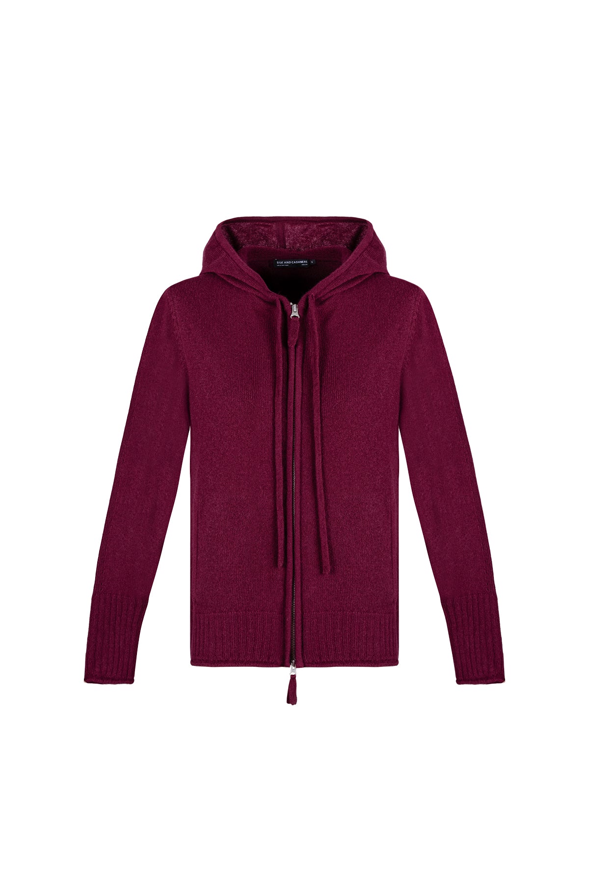 Bordo Isabella Saf Kaşmir Kapüşonlu Hırka