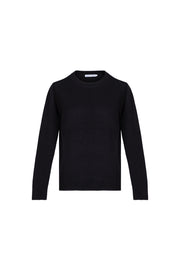 Siyah Agata Saf Kaşmir Yuvarlak Yaka Kazak