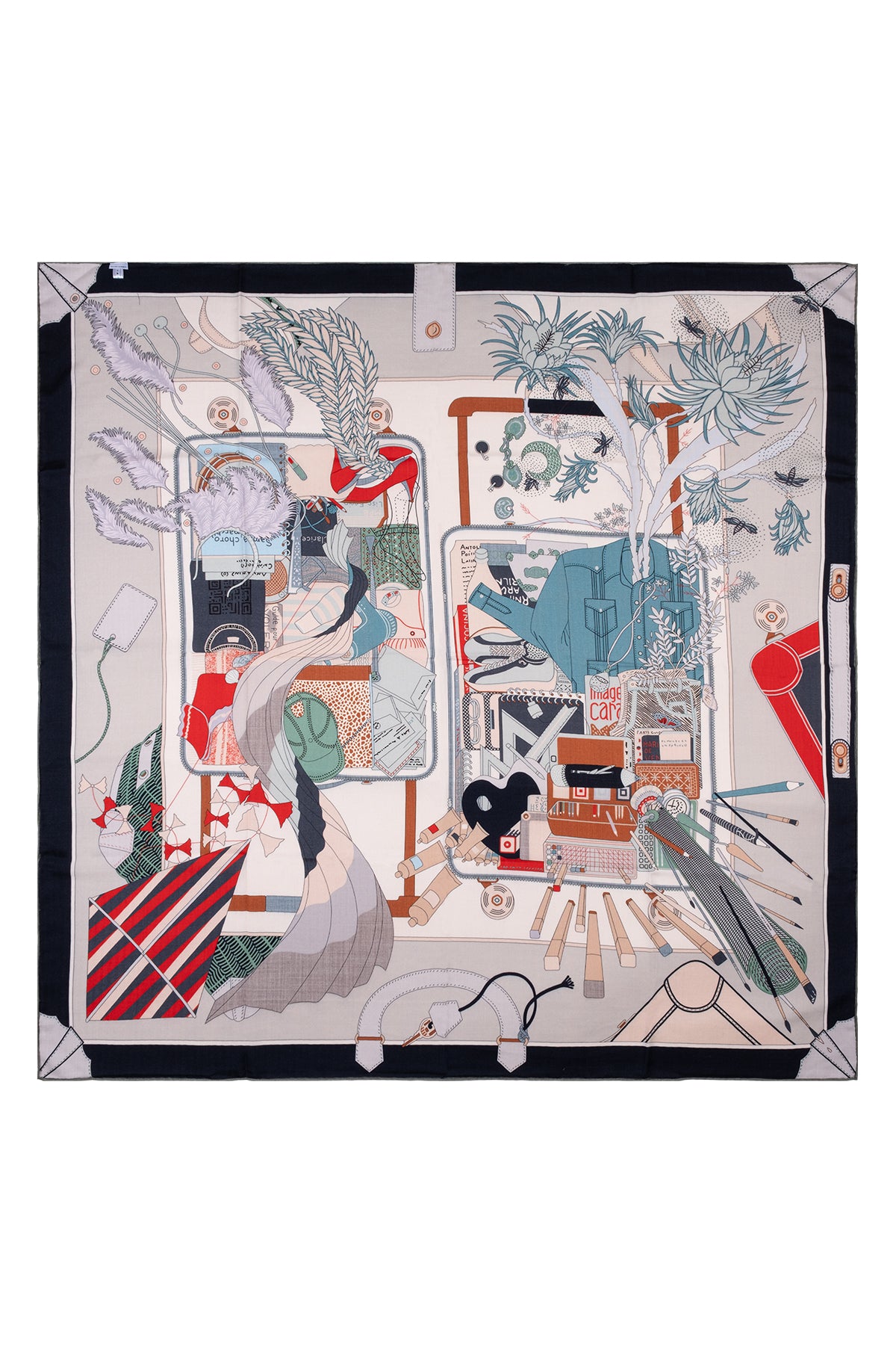 Siyah-Gri Linda Kaşmir Desenli Kare Eşarp 140x140  cm