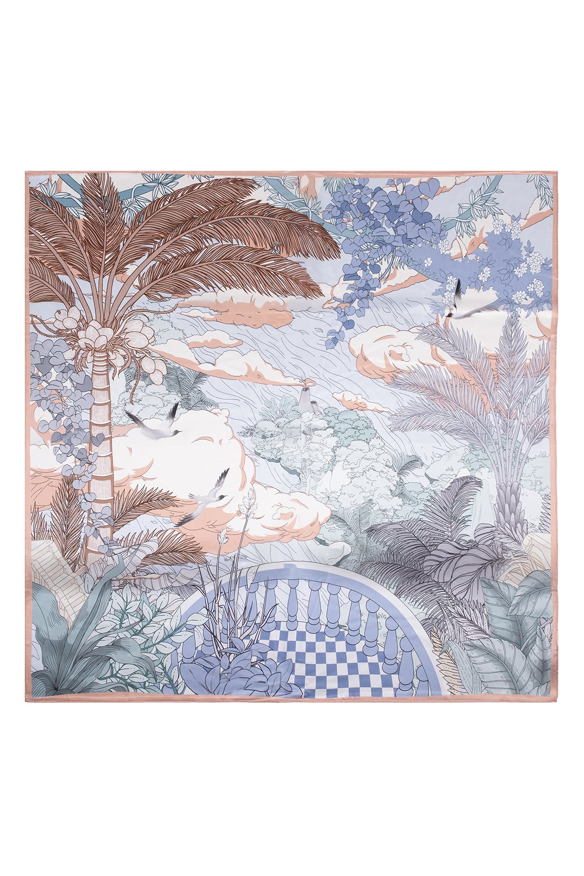 Pudra Lara Saf İpek Baskılı Eşarp 90x90 cm