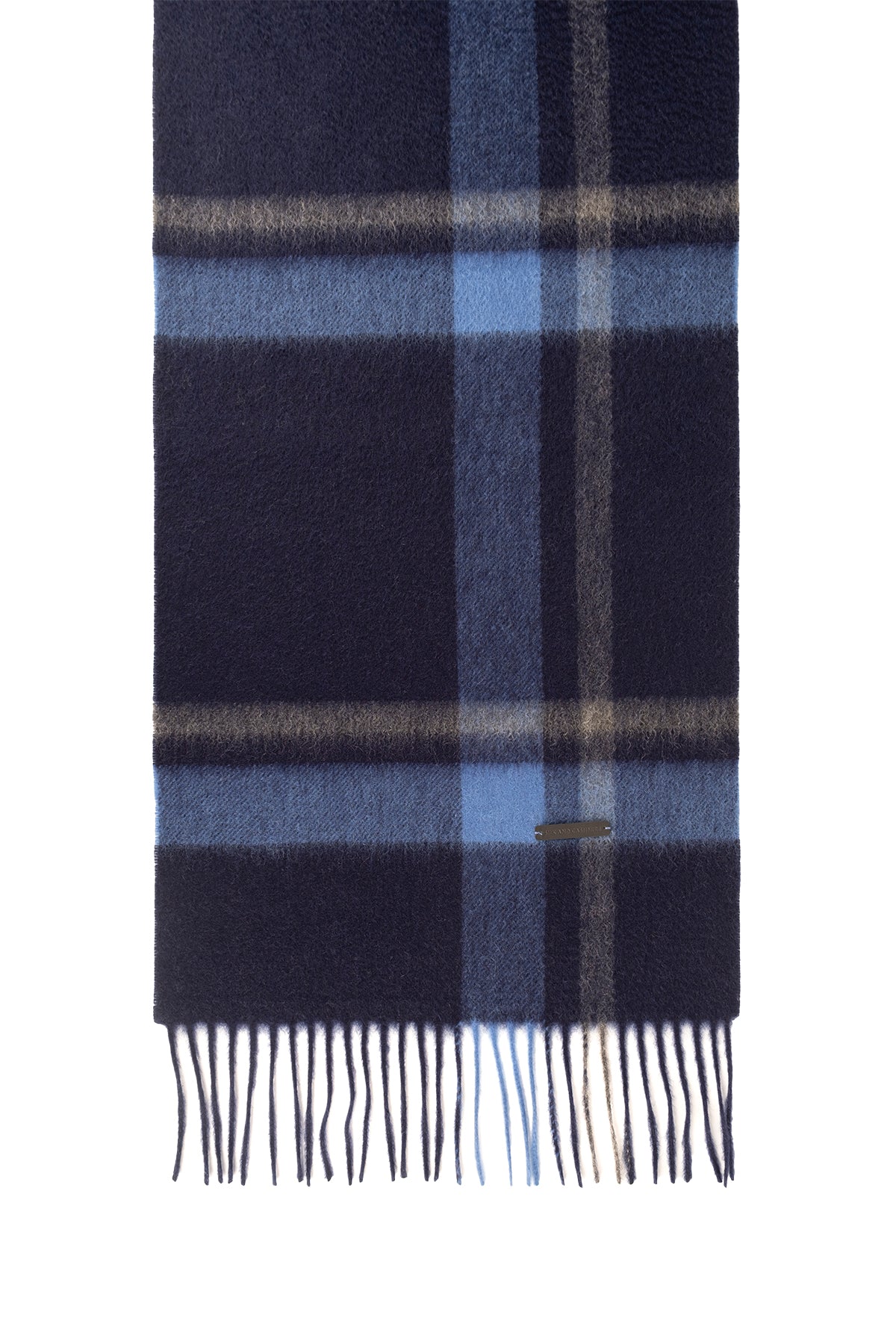 Lacivert Patrick Saf Kaşmir Kareli Atkı 30x164 cm