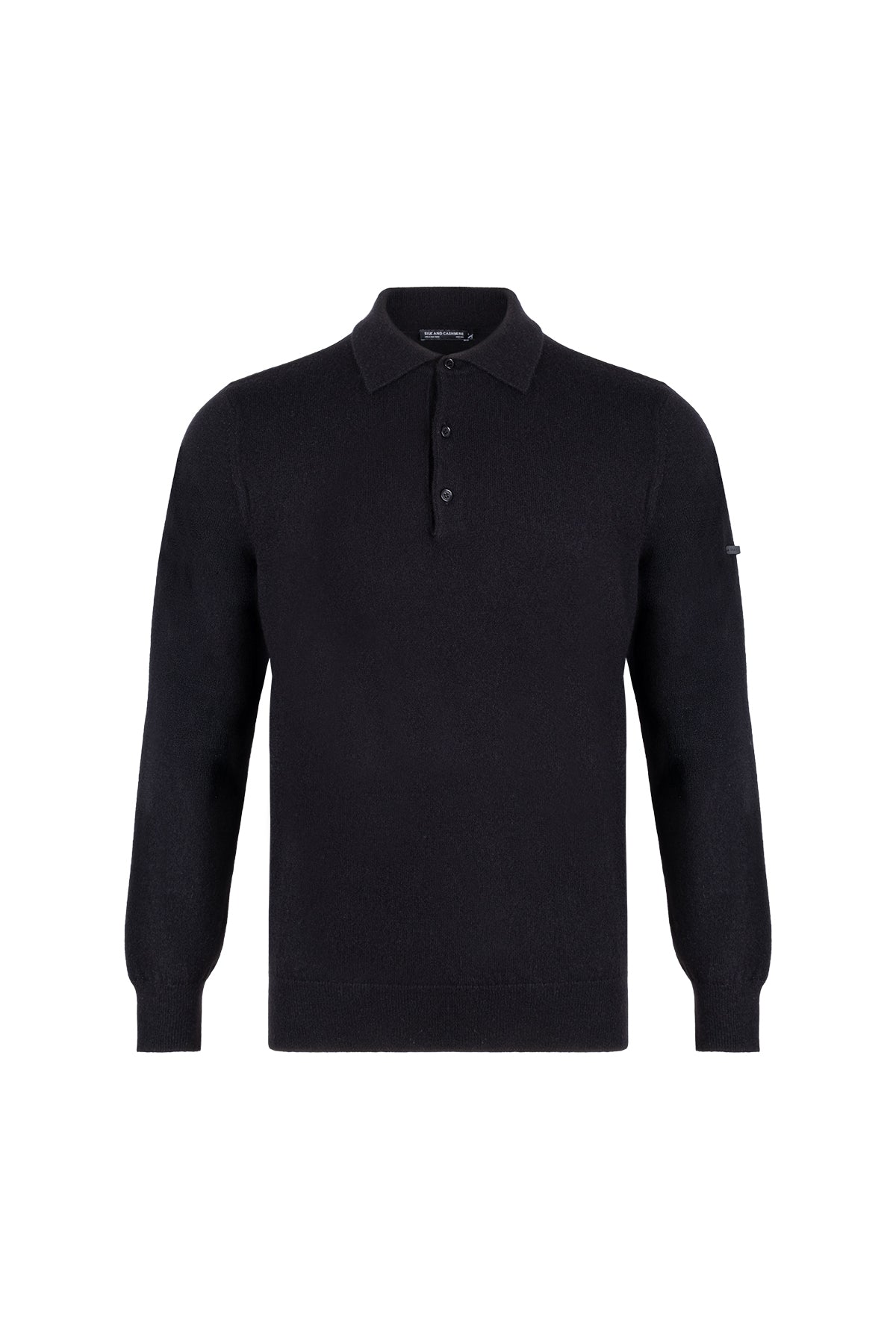 Siyah Saf Kaşmir Polo Kazak