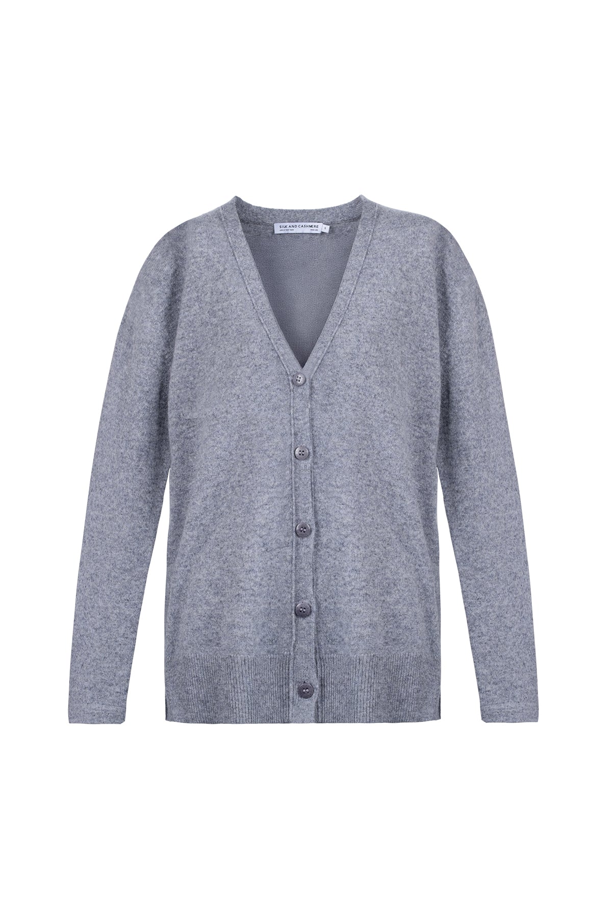 Orta Gri Melanj Lilly Saf Kaşmir V Yaka Hırka