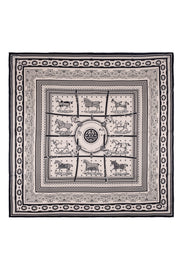 Lacivert Ekru Linda Saf Kaşmir Desenli Kare Eşarp 140x140 cm