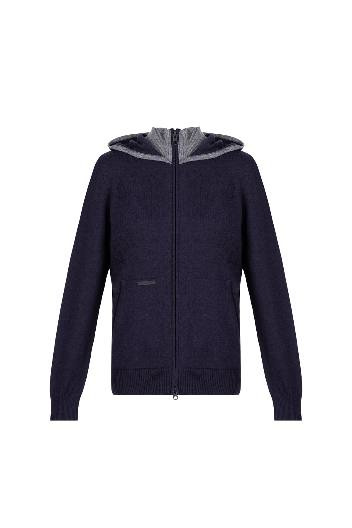 Lacivert Laura  Yün Kaşmir Yüksek Yaka Kapüşonlu Hırka