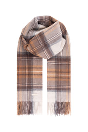 Bej Rose Saf Kaşmir Kareli Şal 70x200 cm