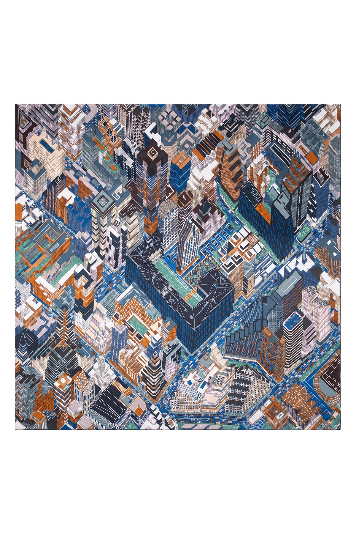 Lacivert Yeşil Lina Saf İpek Baskılı Şal 140x140cm