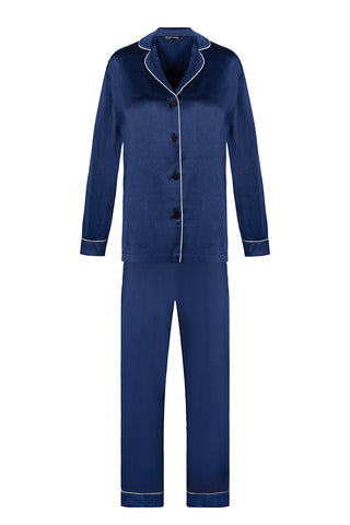 Lacivert Mindy Saf İpek Pijama Seti