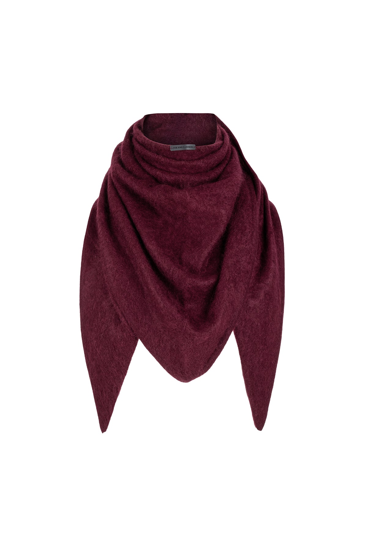 Bordo Brushed Saf Kaşmir Üçgen Şal 73x160x73
