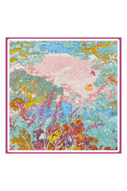 Fuşya Lena Saf İpek Roma Çift Taraflı Eşarp 70x70