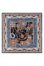 Siyah Orta Gri Lea Kaşmir Desenli Kare Eşarp 70x70 cm