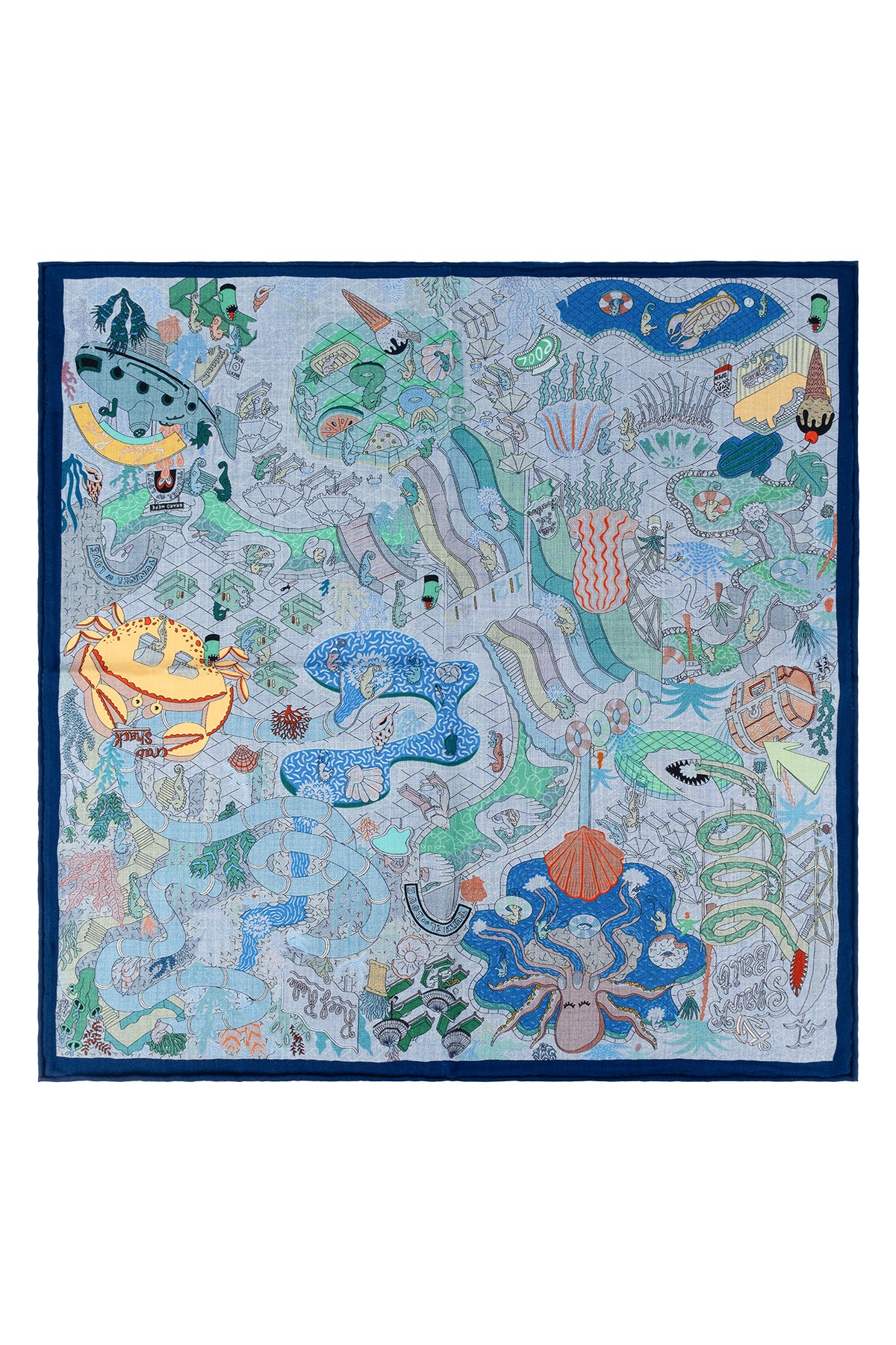 Lacivert Mavi Lea Kaşmir Desenli Kare Eşarp 70x70 cm