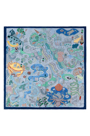 Lacivert Mavi Lea Kaşmir Desenli Kare Eşarp 70x70 cm