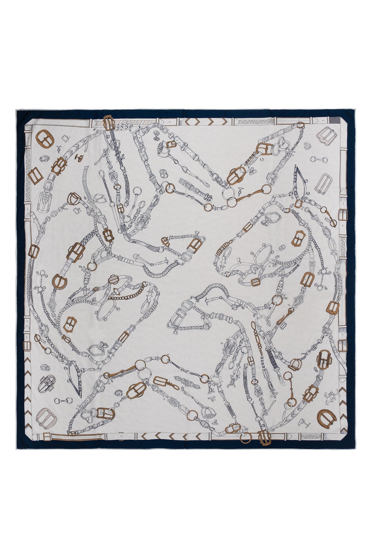 Mavi Beyaz Linda Saf Kaşmir Baskılı Eşarp 140x 140 cm