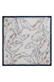 Mavi Beyaz Linda Saf Kaşmir Baskılı Eşarp 140x 140 cm