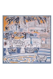 Turkuaz Linda Saf Kaşmir Baskılı Eşarp 140x 140 cm