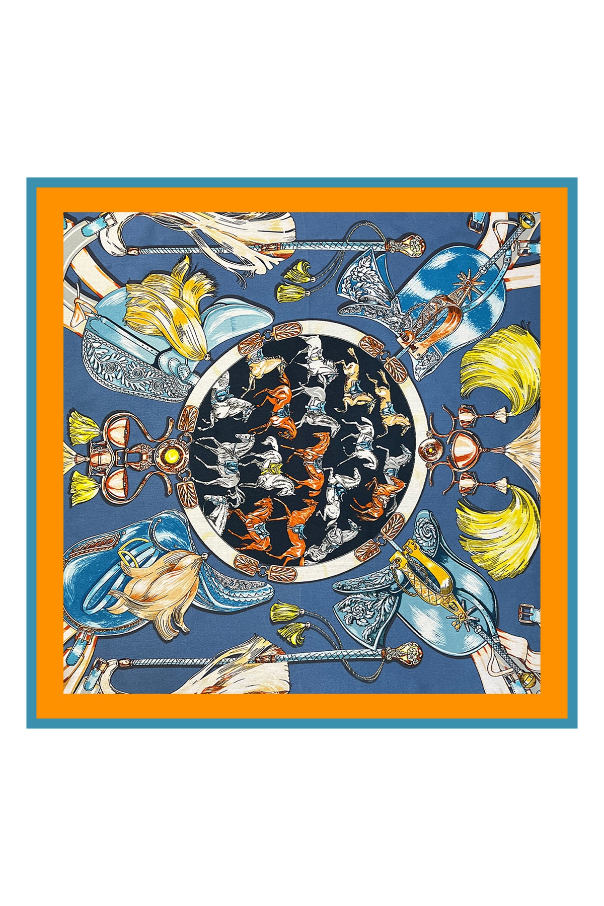 Açık Mavi Laila Saf İpek Roma Küçük Eşarp 50x50 cm