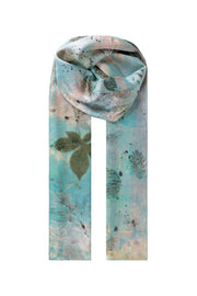 Açık Mavi Saf İpek El Baskısı Ekolojik Şal 90 x 200 cm