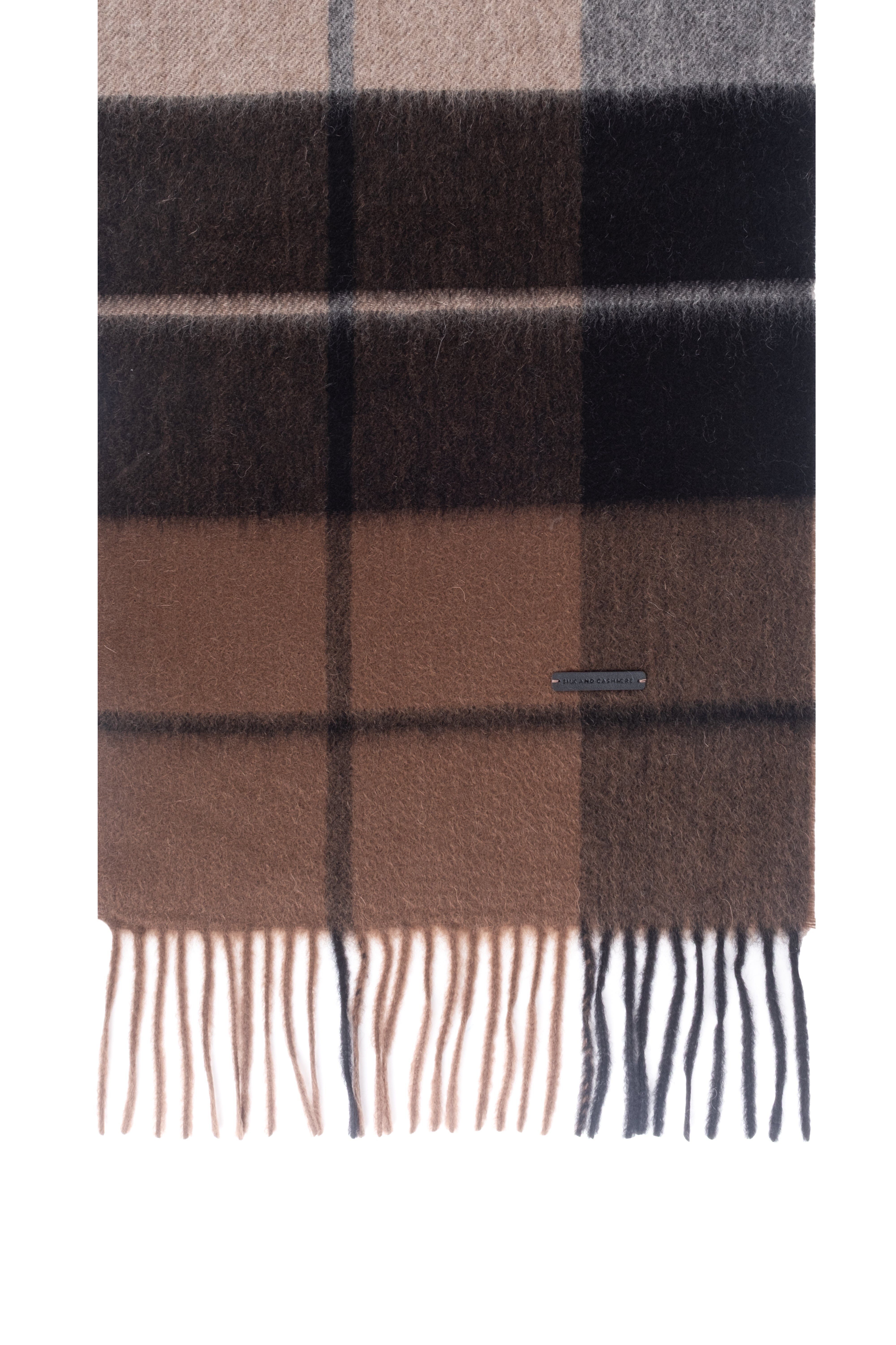 Kahverengi Patrick Saf Kaşmir Kareli Atkı 30x164 cm