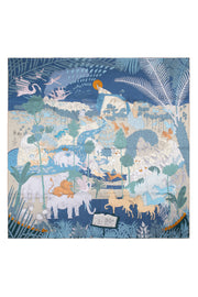 Mavi Camel Lina Saf İpek Baskılı Şal 140x140cm