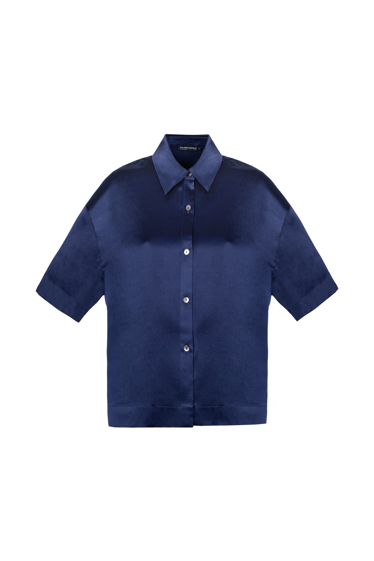 Lacivert Toscana İpek Kısa Kollu Gömlek