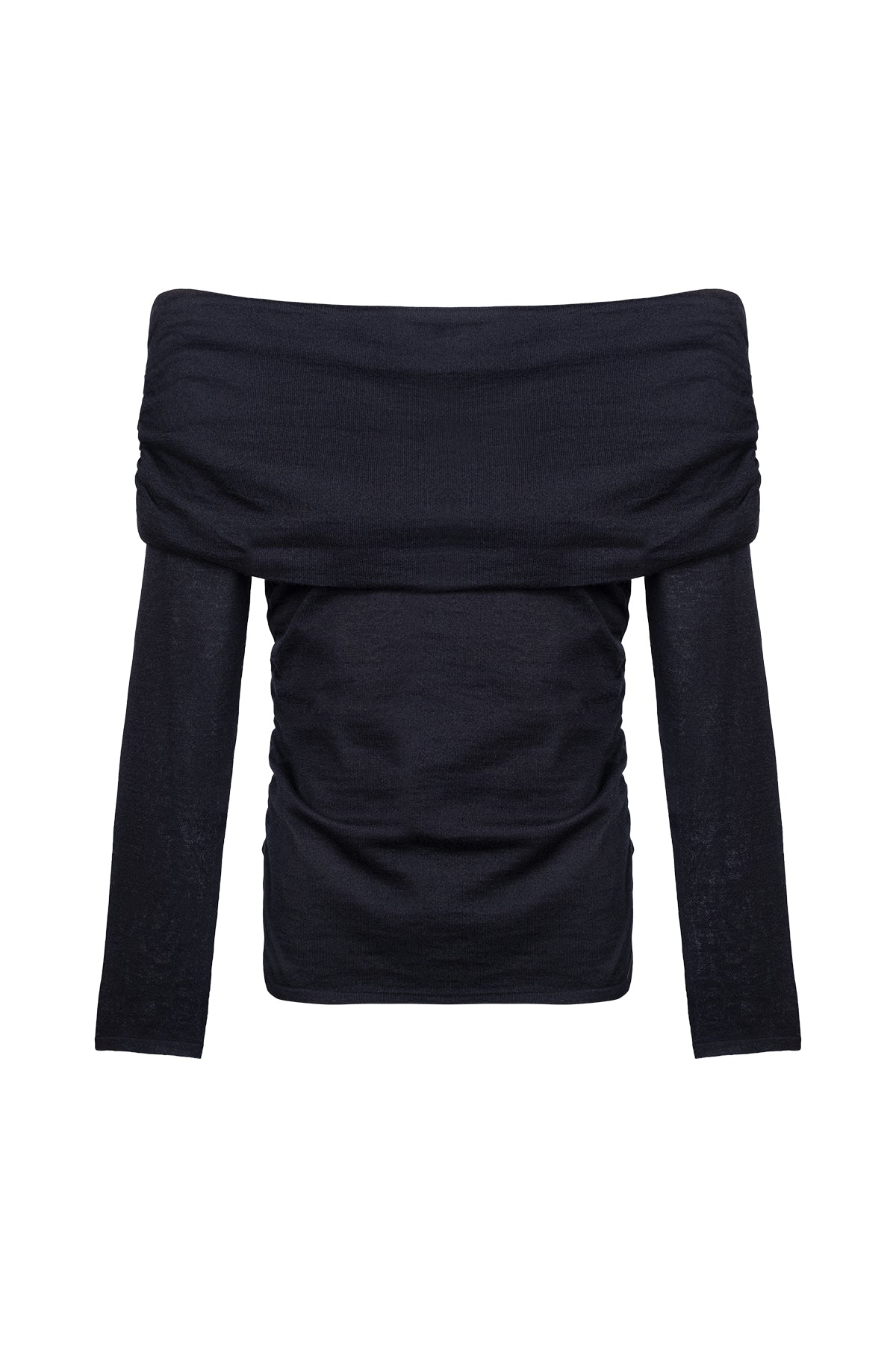 Siyah Ultralight Saf Kaşmir Omuz Dekolteli Triko