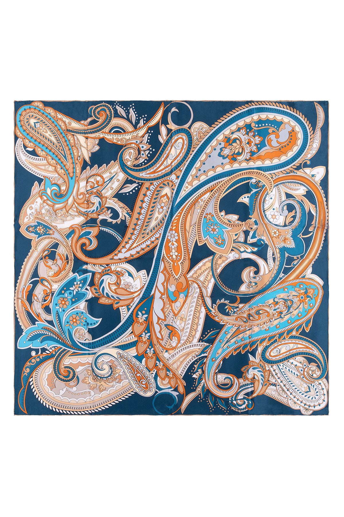Camel Mavi Leonore İpek Desenli Kare Eşarp 110x110 cm