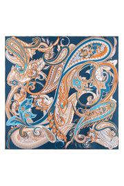 Camel Mavi Leonore İpek Desenli Kare Eşarp 110x110 cm