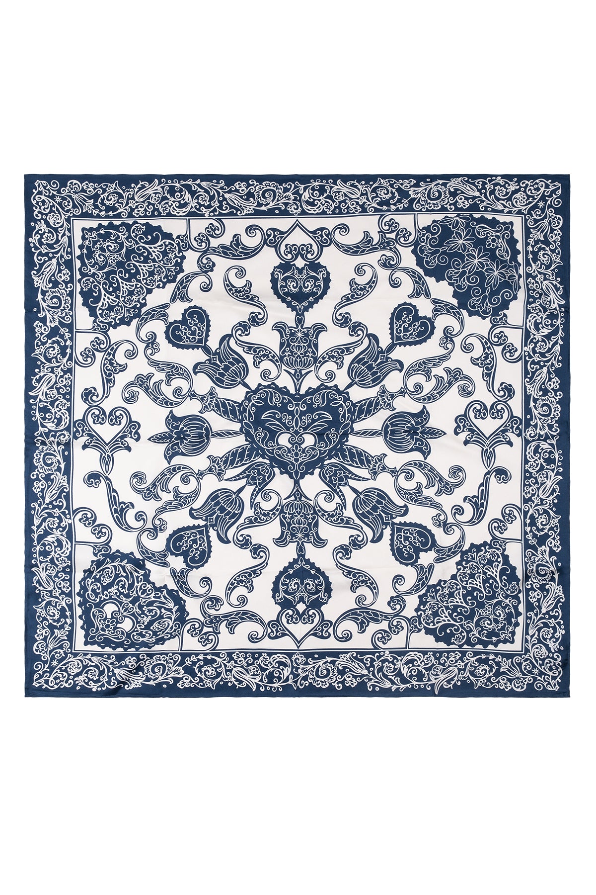 Lacivert Lara İpek Desenli Kare Eşarp 90x90