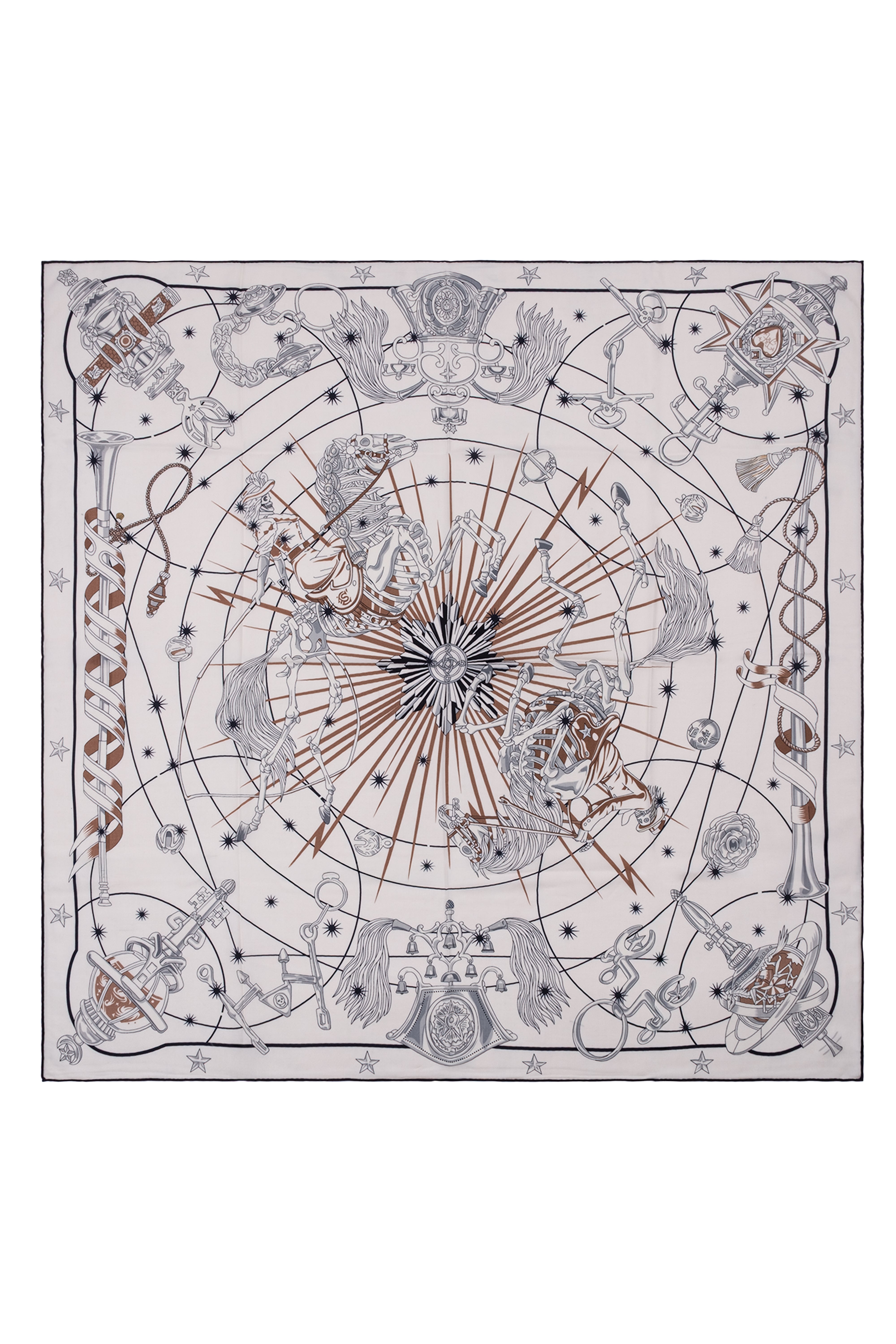 Siyah Ekru Linda Kaşmir Desenli Kare Eşarp 140x140  cm