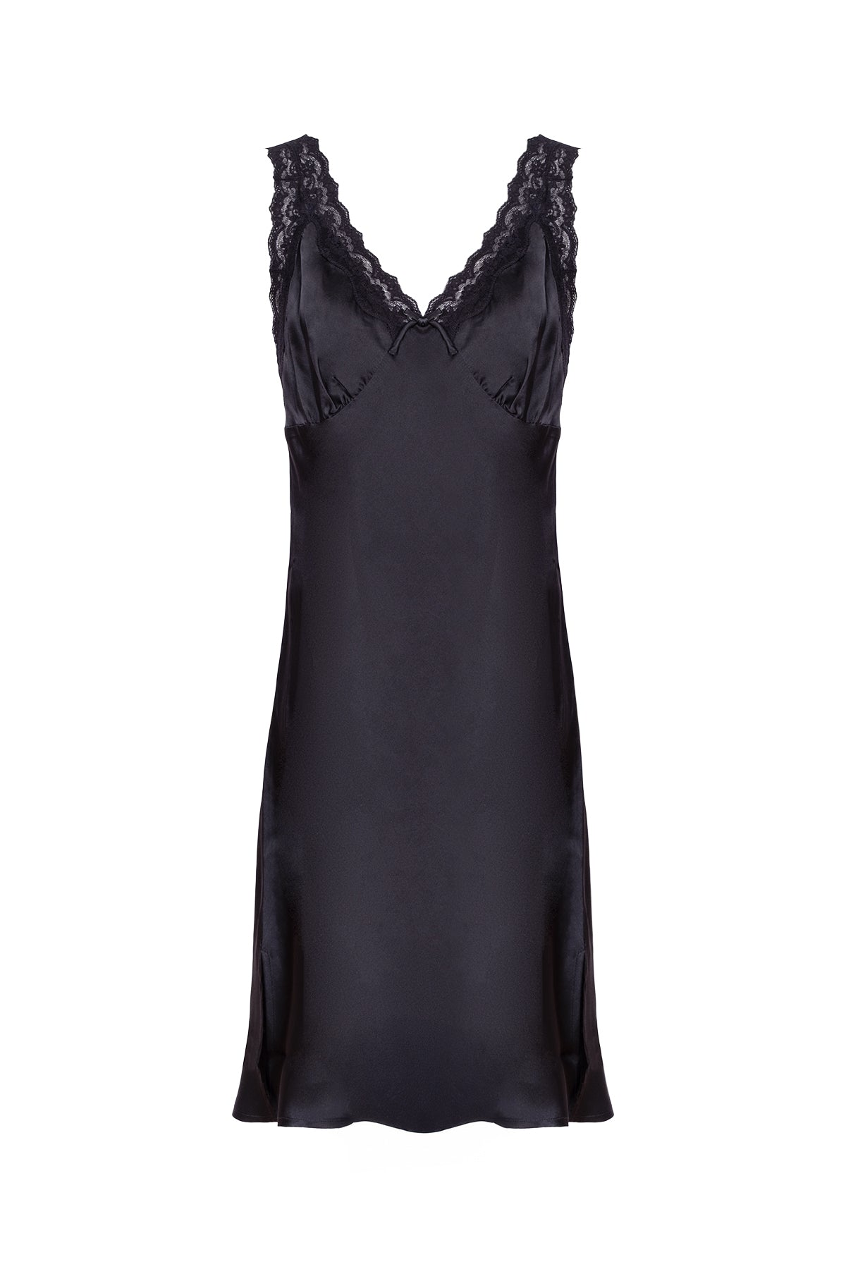 Siyah Cindy Saf İpek Dantel Detaylı Gecelik