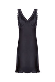 Siyah Cindy Saf İpek Dantel Detaylı Gecelik