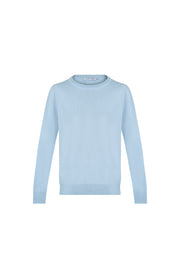 Açık Mavi Alexia Saf Kaşmir Yuvarlak Yaka Kazak