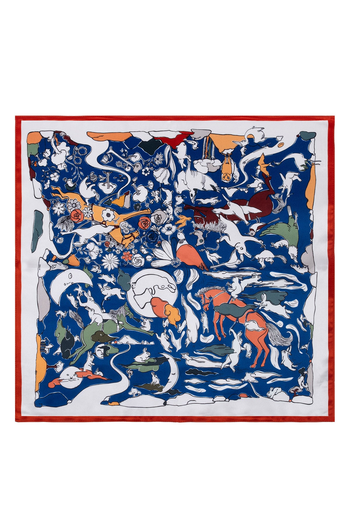 Lacivert Beyaz Laila Saf İpek Kare Eşarp 50x50 cm