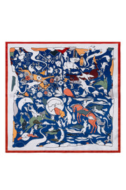 Lacivert Beyaz Laila Saf İpek Kare Eşarp 50x50 cm