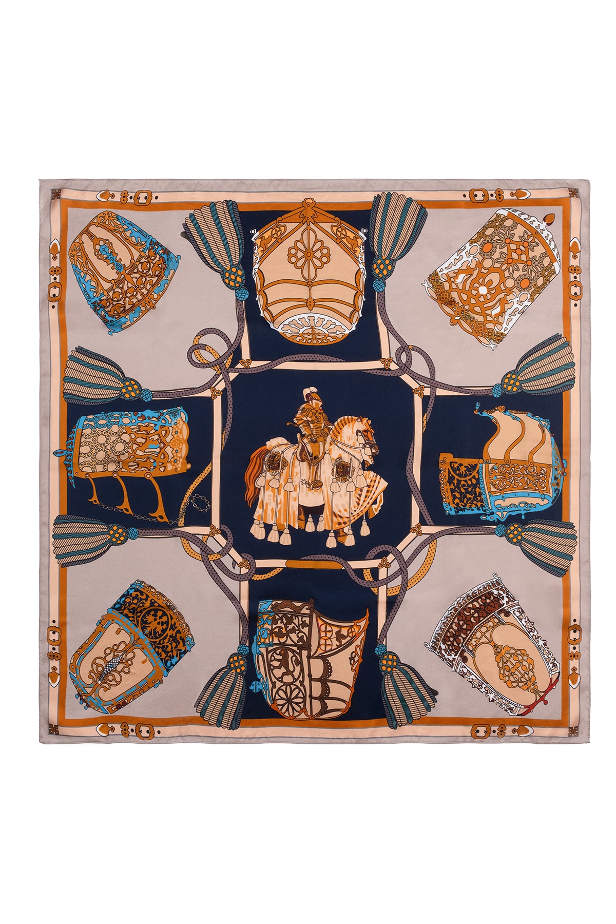 Gri Camel Lara Saf İpek Baskılı Eşarp 90x90 cm